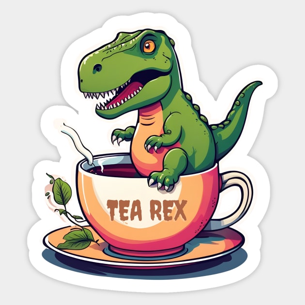 Tea Rex, Funny Dinosaur Puns Sticker by MordaxFurittus